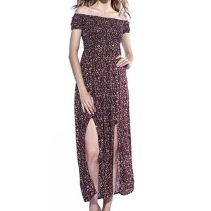 Womens Size XL Summer Maxi Dress Slit Split Boho Off Shoulder Long Beach Dress